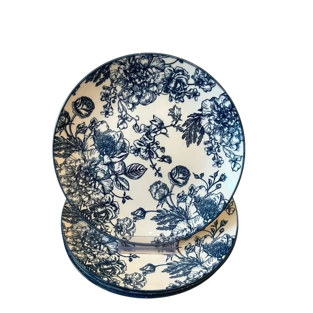 4pc Godinger English Garden Porcelain Salad Plates 7.5in Blue & White Floral